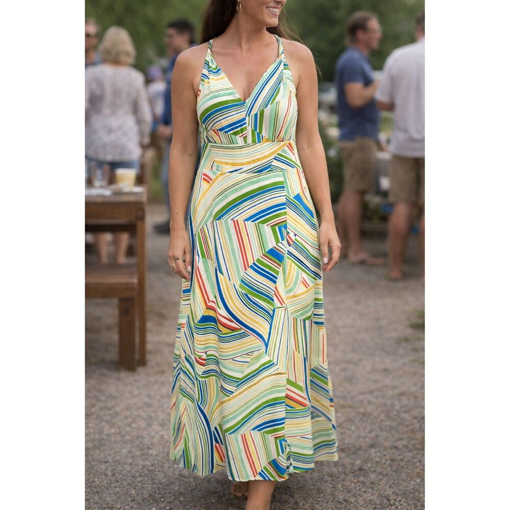 Maggy London Maxi Dress Size 10 Colorful Stripes Geometric Spring Summer